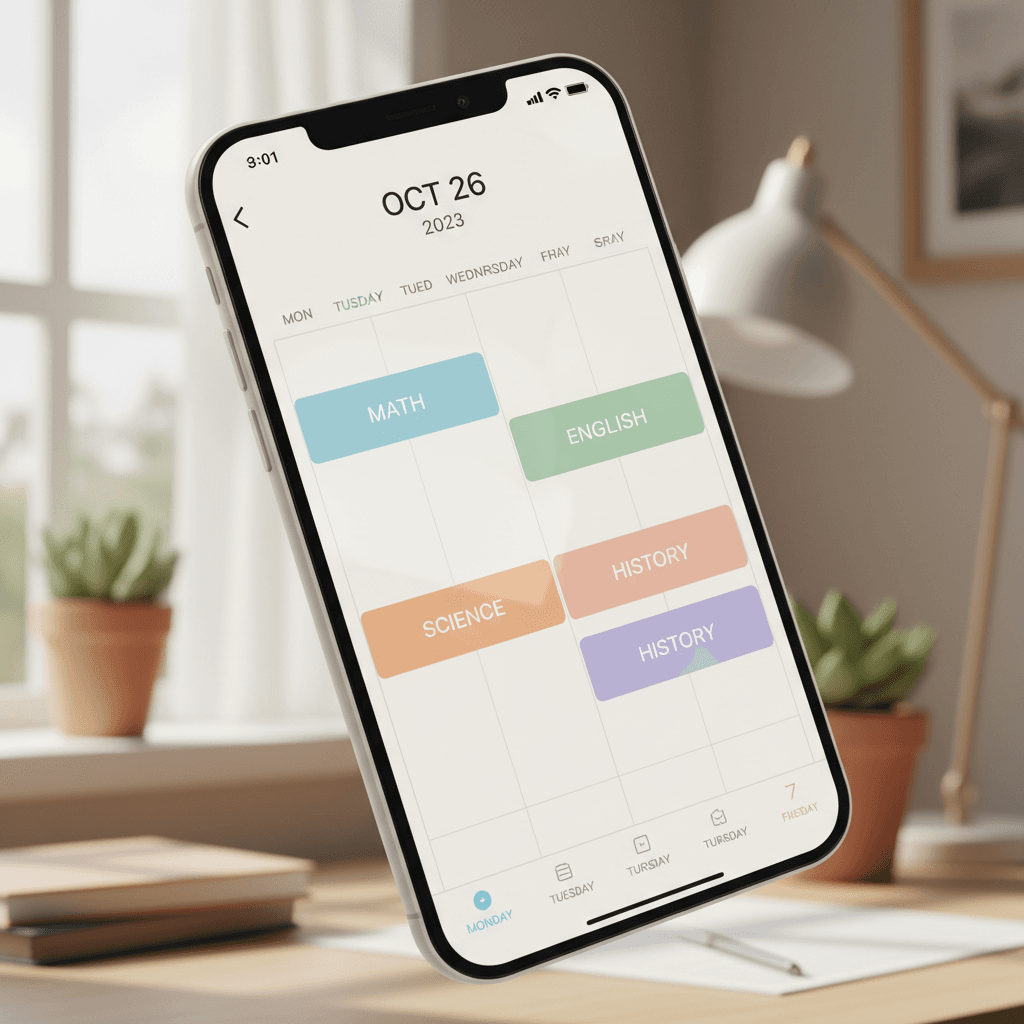Student's calendar app showing multiple tutoring sessions organized by subject